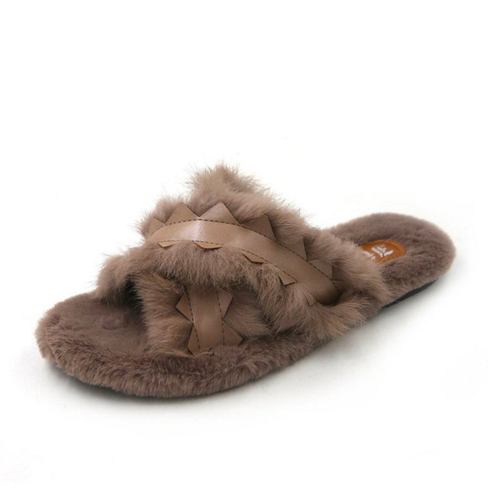 Women's Cross Band Faux-Fur Slippers